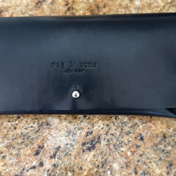 Rag & Bone black leather glasses case. Embossed logo. Silver push closure. - Picture 2 of 5